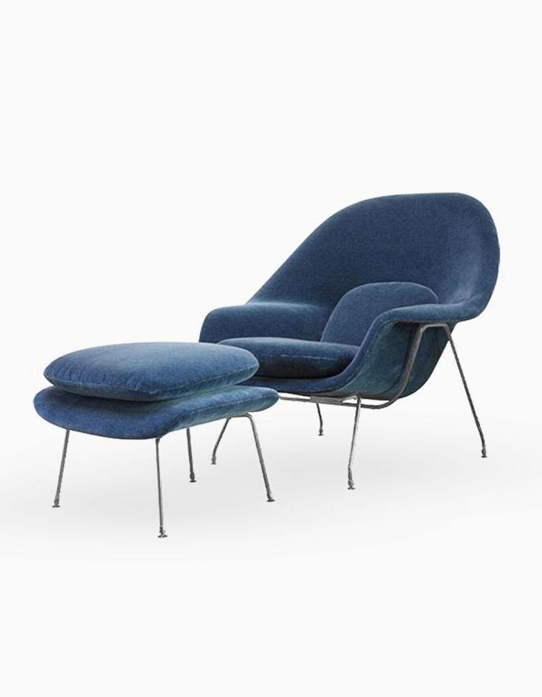 Womb Style Chair & Ottoman In Premium Velvet or Linen, Dark BlueDescription



Add a touch of class and style to your living space with this elegant Womb Style velvet armchair and footstool set. The armchair with ottoman has a si